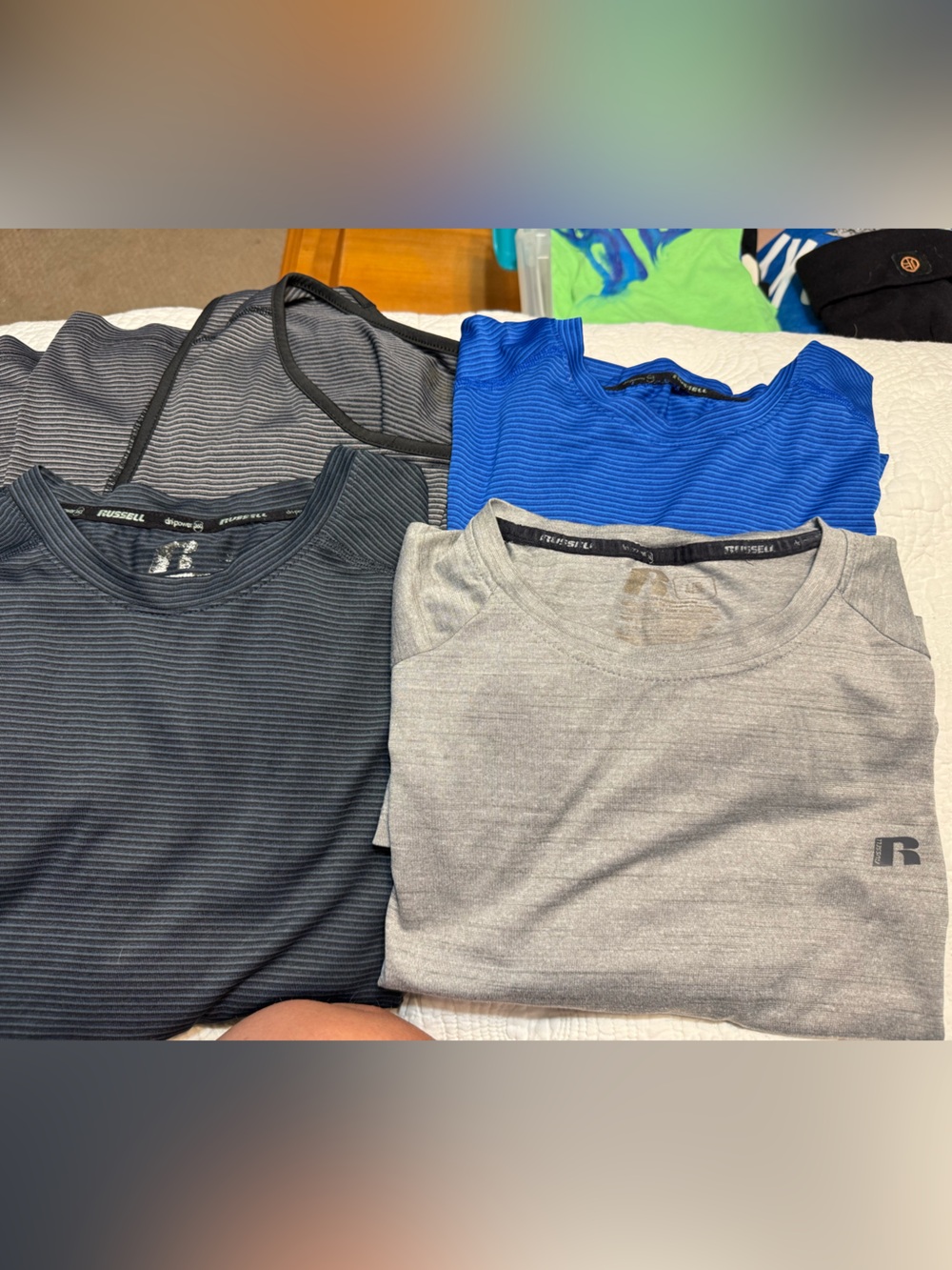 Bundle of 4 Russell Athletic Men’s Crewneck and Tank size L Black, Gray, Blue